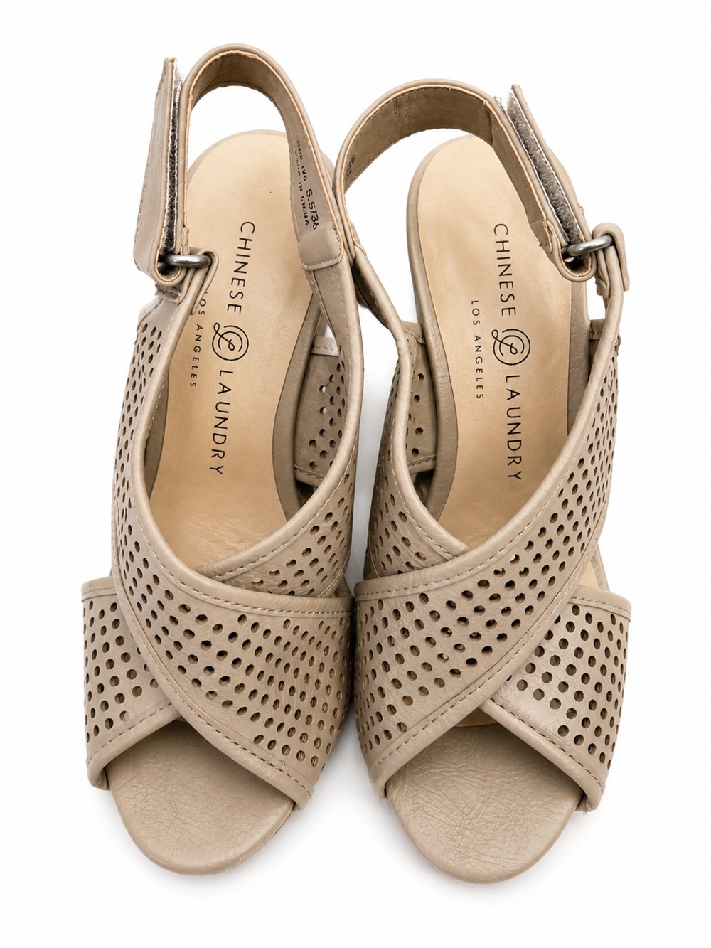 Chinese Laundry Perforated Slingback Wedge Heels Taupe Beige Size 5.5